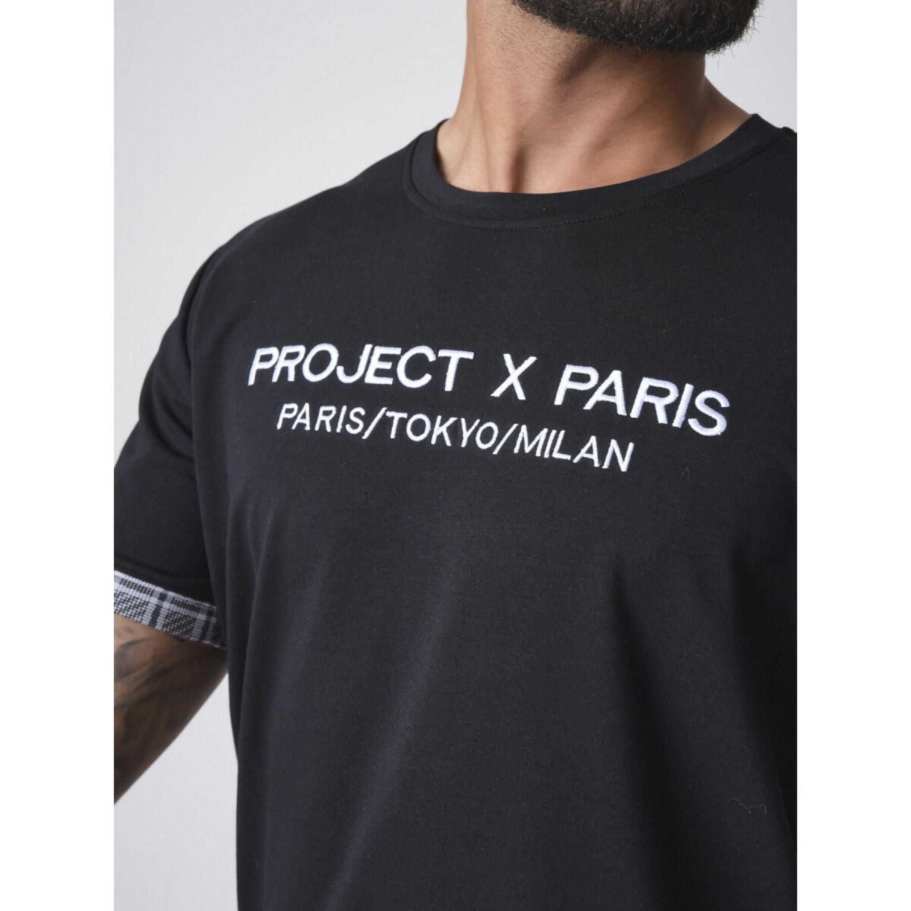 Koszulka z haftem, klapa w kratę Project X Paris