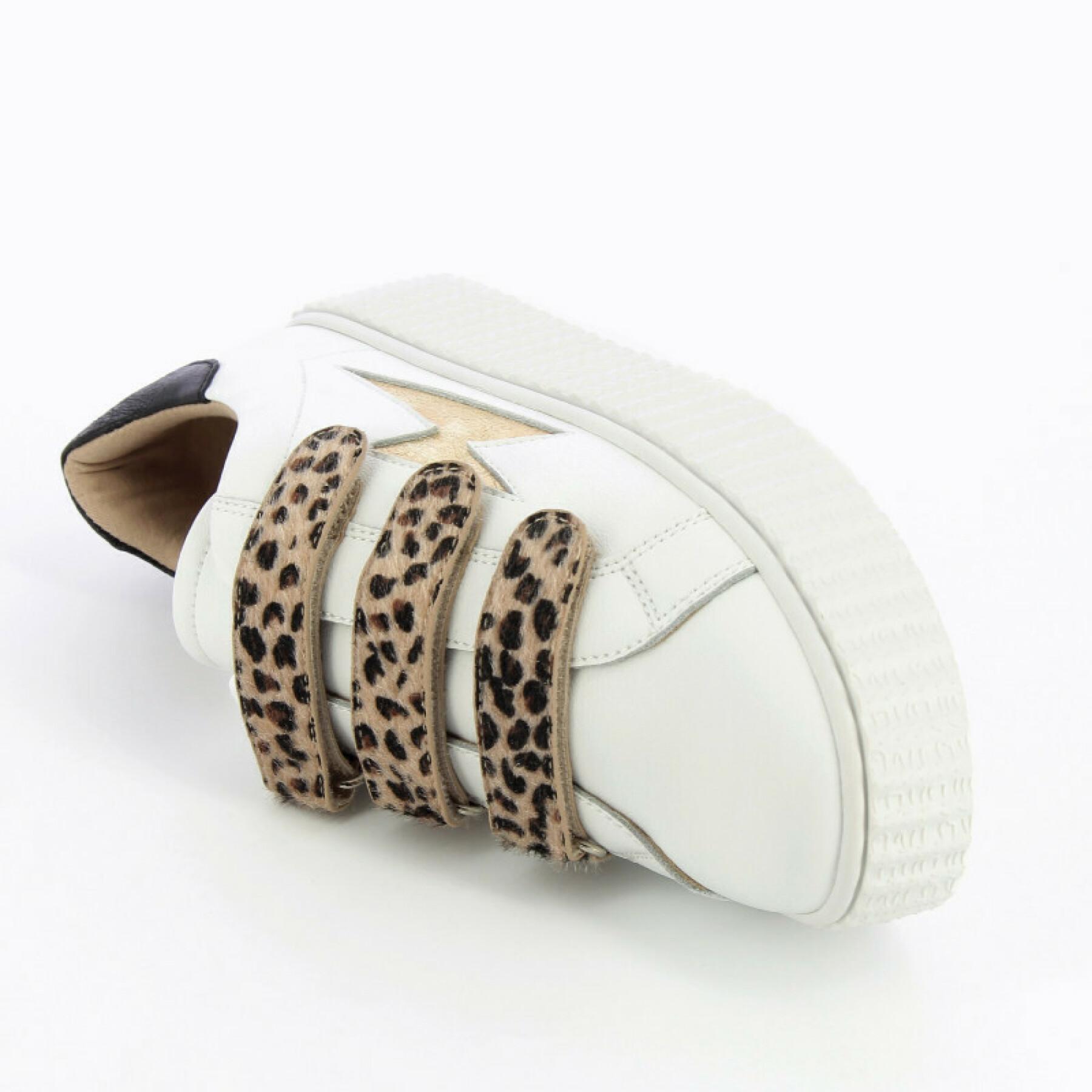 Trenerzy damscy Vanessa Wu blanches en cuir à scratchs léopard