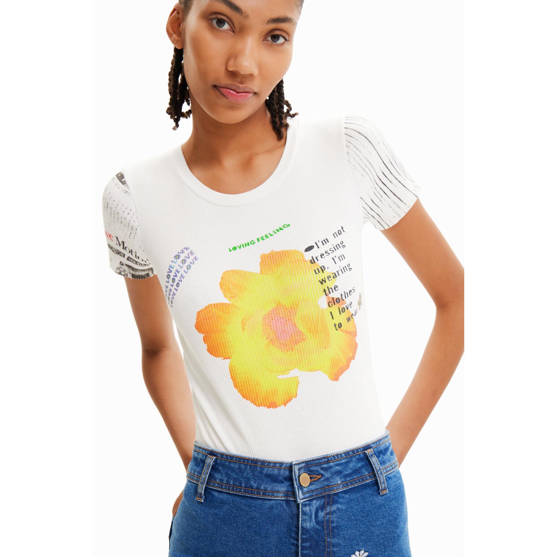Damska koszulka z nadrukiem z tkaniny prążkowanej Desigual