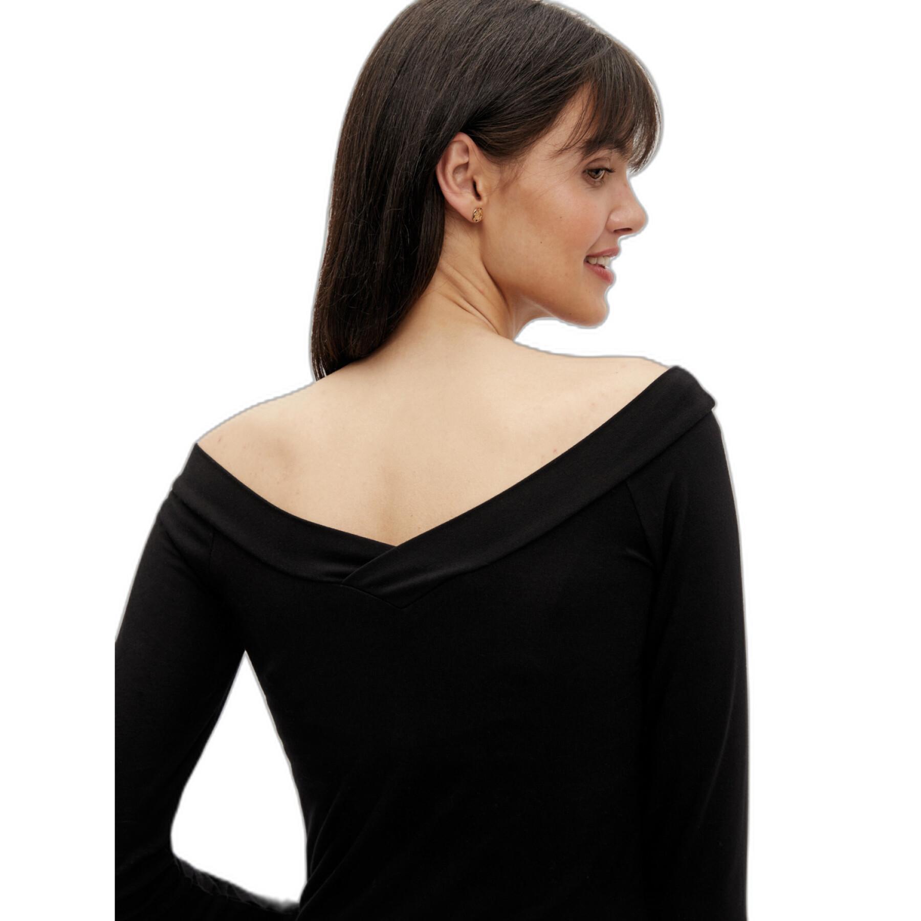 Damski T-shirt z długim rękawem, off-the-shoulder v-neck Pieces Maliva