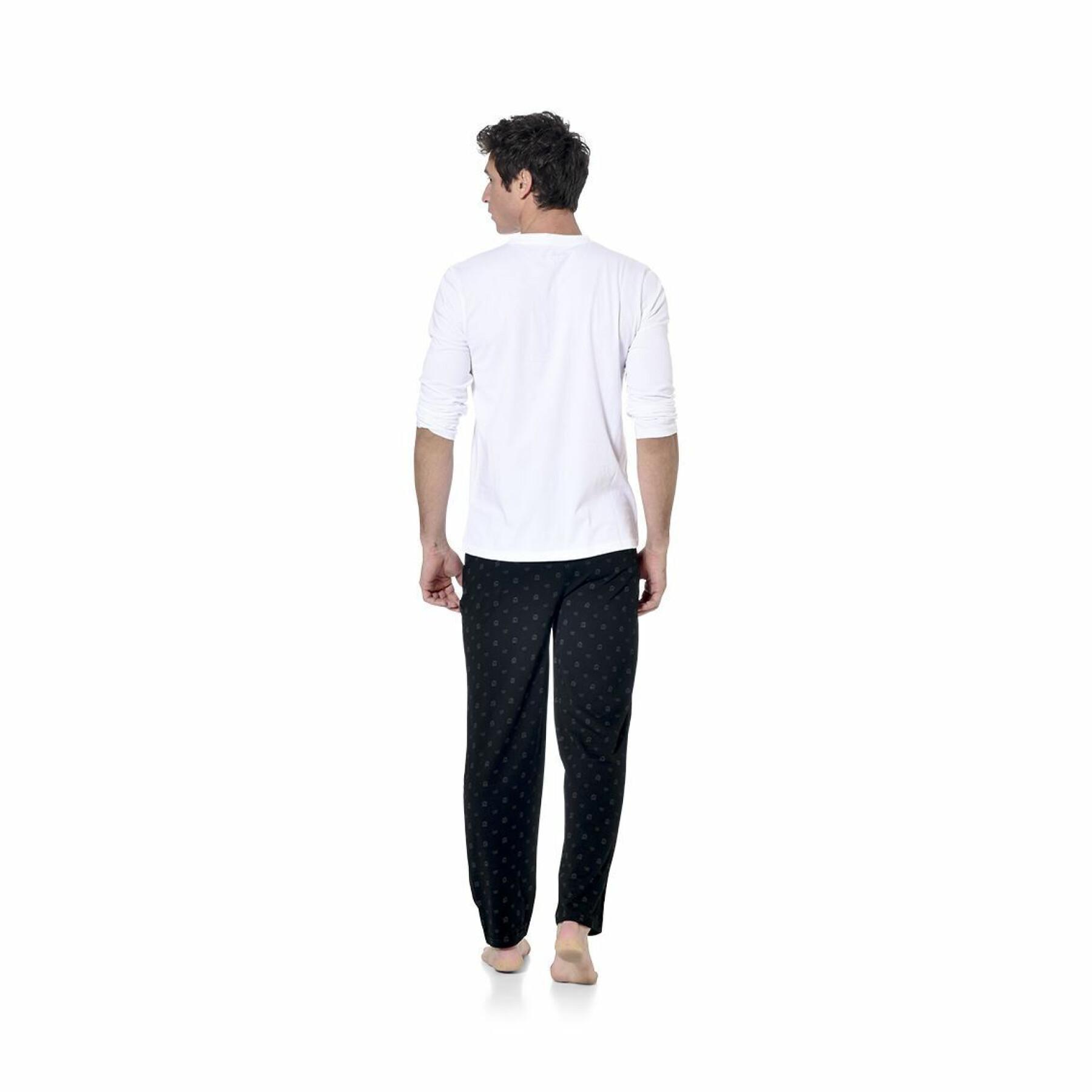 Długi komplet piżamowy z dwukolorowym t-shirtem v-neck gan. Serge Blanco