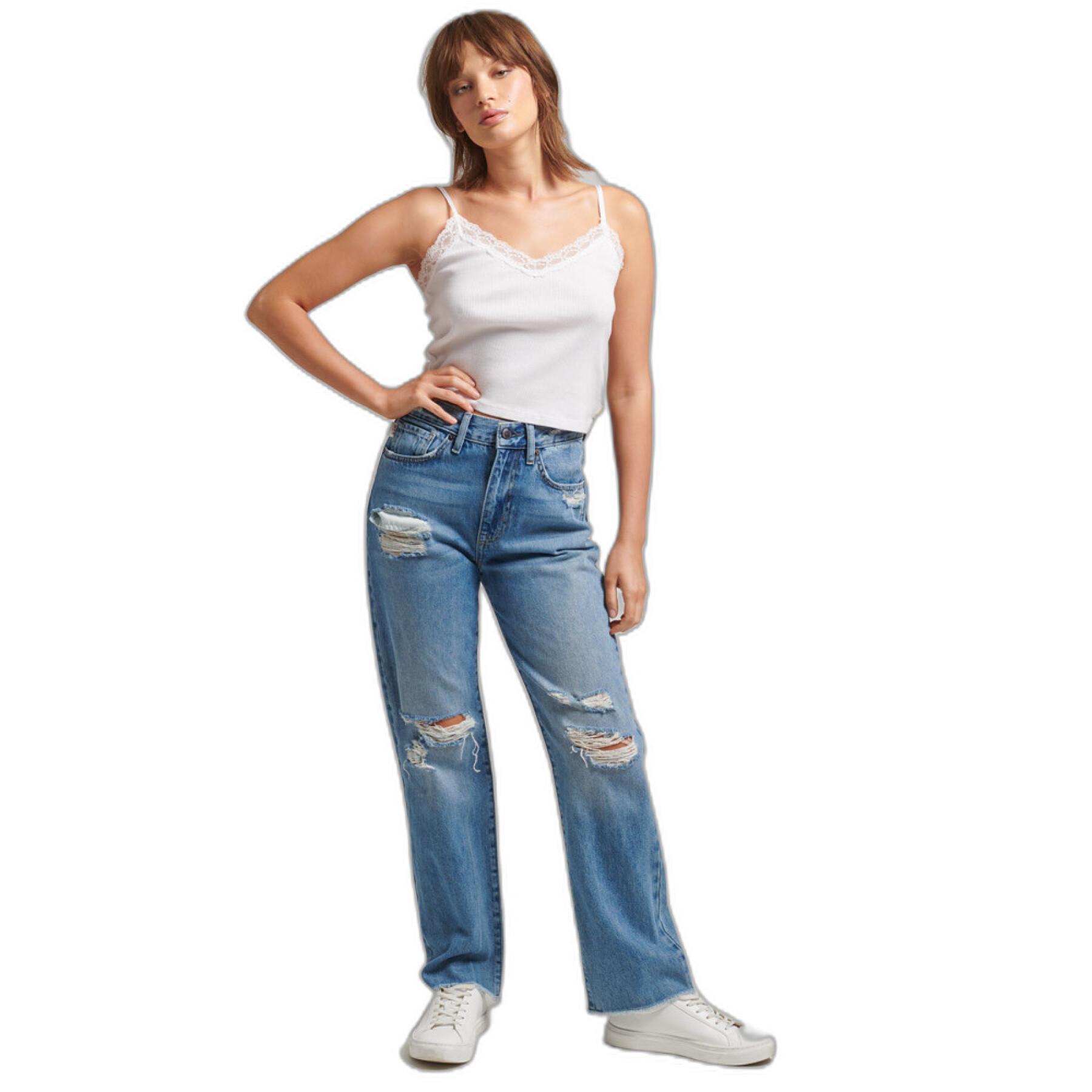 Damskie jeansy proste z wysoką talią Superdry