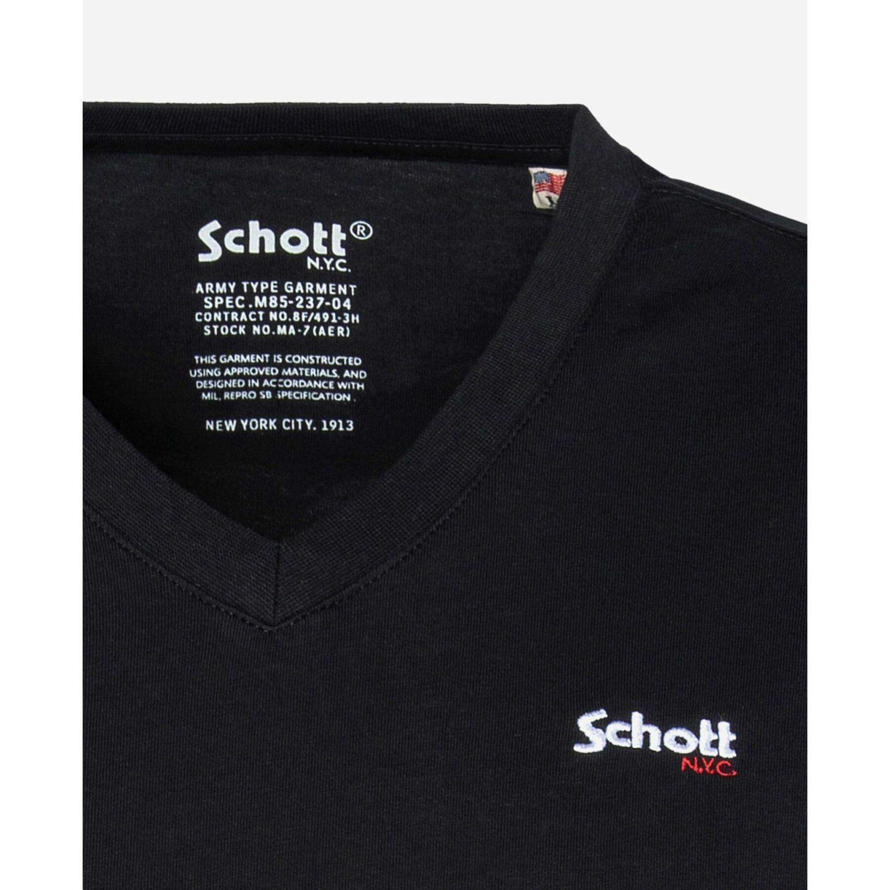 T-shirt v-neck z małym logo Schott casual